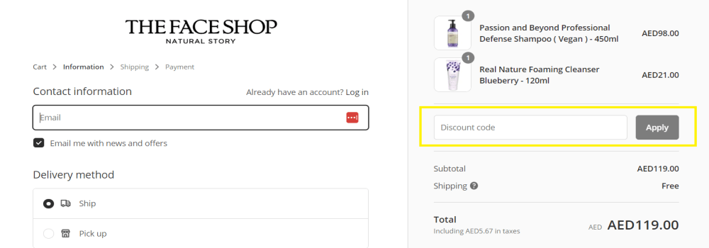 The Face Shop-how to get a code